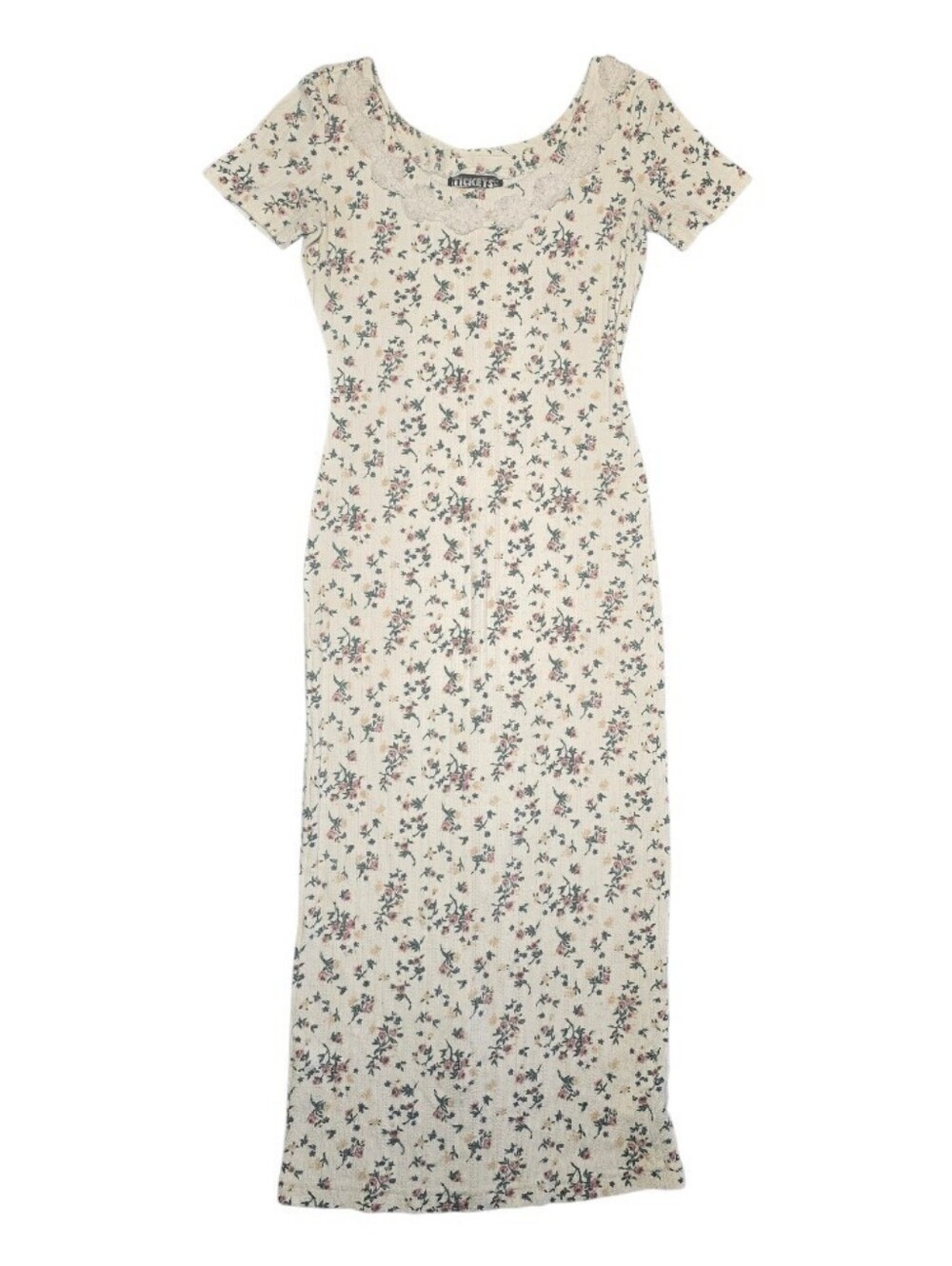 VTG 90s Tickets California Floral Rib Knit Midi Dress Cottagecore Cotton Small